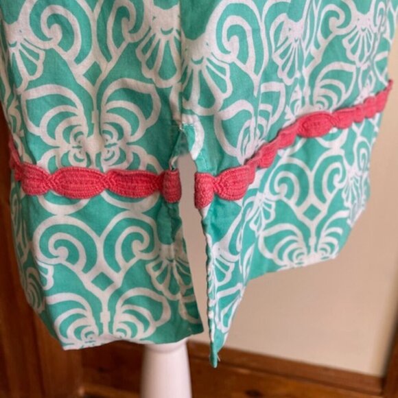 VINEYARD VINES Tunic Dress Geo Torquoise Print Coral Trim V Neck Long Sleeve S - Picture 8 of 17